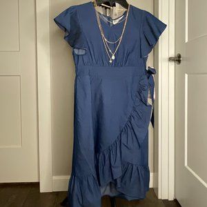 Girls Rare Editions Denim Ruffle Dress Shell necklace Size 8 NEW